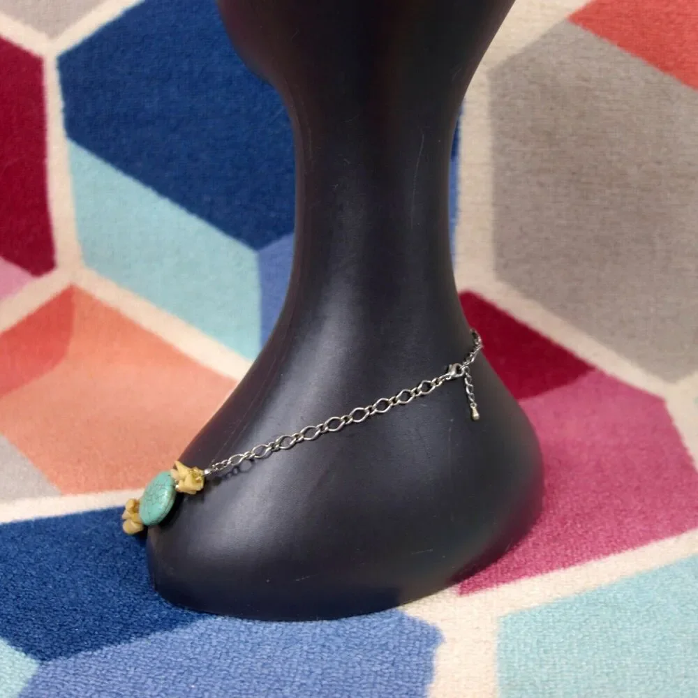 Crackle Turquoise Choker Necklace With Sterling Silver‎ Chain and Lobster Clasp